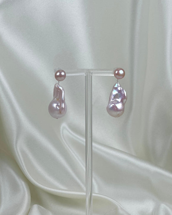 Baroque Pearl Drop Stud - Rose Pink