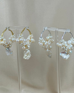 Statement Pearl Wrap Hoops - With Petal