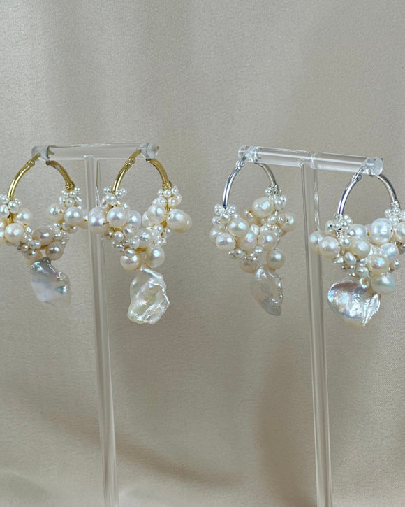 Statement Pearl Wrap Hoops - With Petal