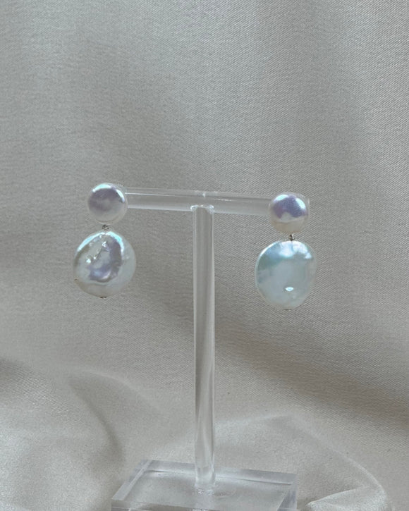 Pearl Coin Drop Stud - Round