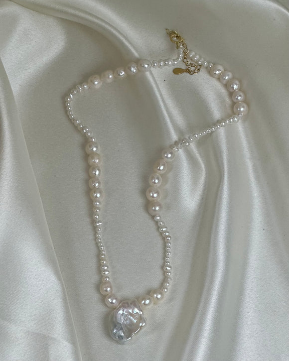 Statement Pearl Necklace With Petal Pearl