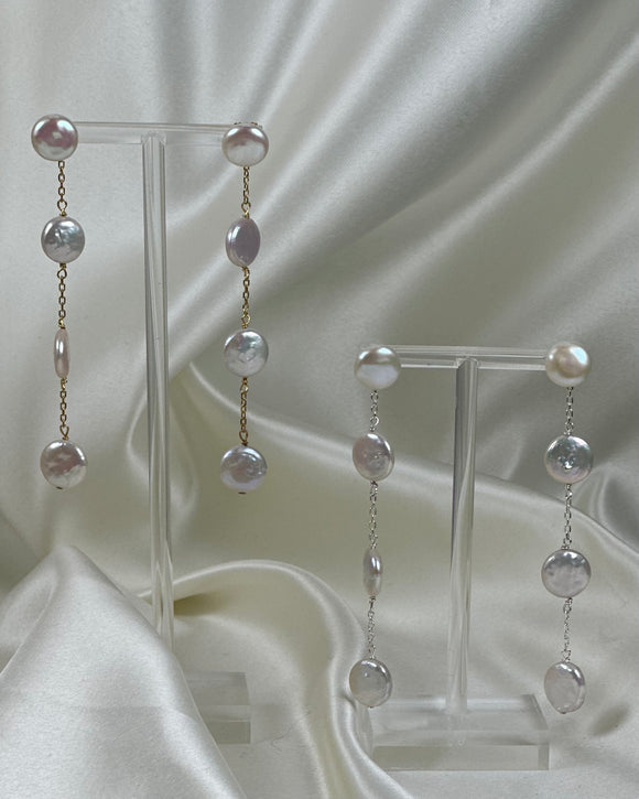 Quadruple Pearl Coin Chain Earring