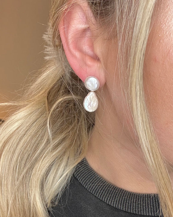 Pearl Coin Drop Stud - Teardrop