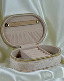 Plush Velvet Jewellery Box - Beige Oval