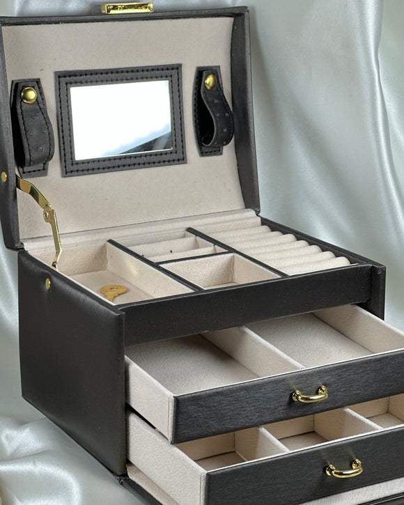 Vegan Leather Jewellery Box - Large Black