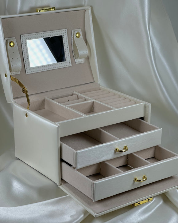 Vegan Leather Jewellery Box - Large Cream