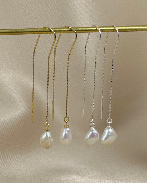 Keshi Pearl Chain Thread-Through Earring