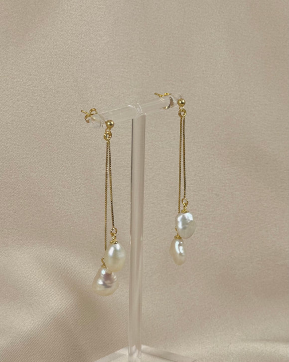 Keshi Pearl Double Chain Stud