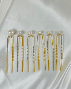 Gold Pearl Hair Pin - Mixed set of 6