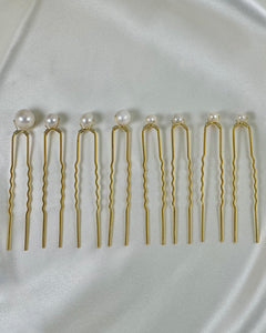 Gold Pearl Hair Pin - Mixed set of 8