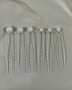 Silver Pearl Hair Pin - Mixed set of 6