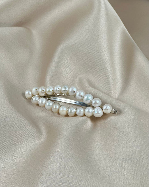 Silver Pearl hair slide - Diamond