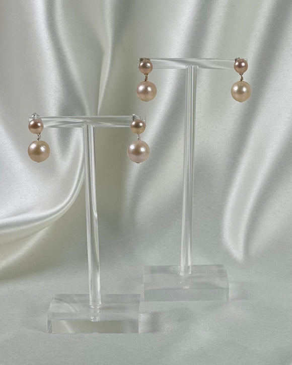 Double Pearl Drop Stud - Champagne Peach