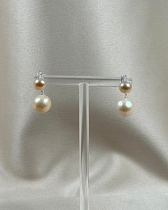 Double Pearl Drop Stud - Champagne Peach