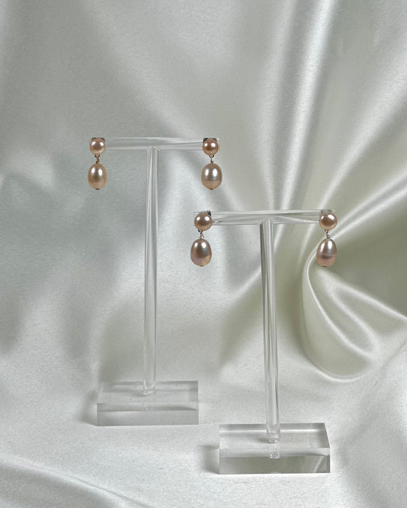 Teardrop Pearl Drop Stud - Champagne Peach