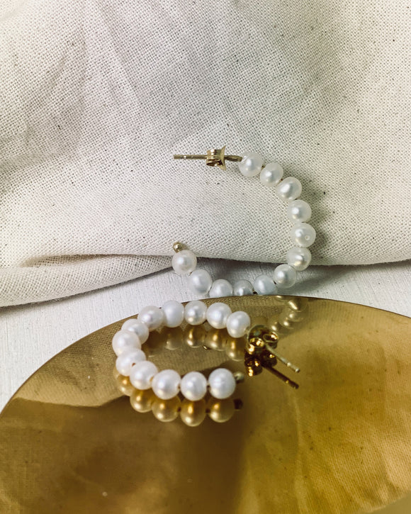 Gold Pearl Hoop
